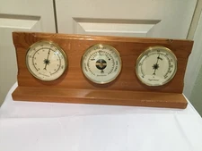 Vintage Barometer Hygrometer Thermometer Wood Cased Weather Station Stand Alone