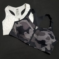 Lot of 2 All In Motion Black Camo Sports Bra 34B Avia White Grey Cheetah Small