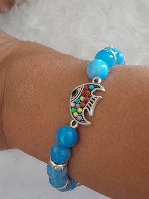 Bracelet Féerique Aigue Marine Et Poisson En Argent Antique - Imagen 1 de 2