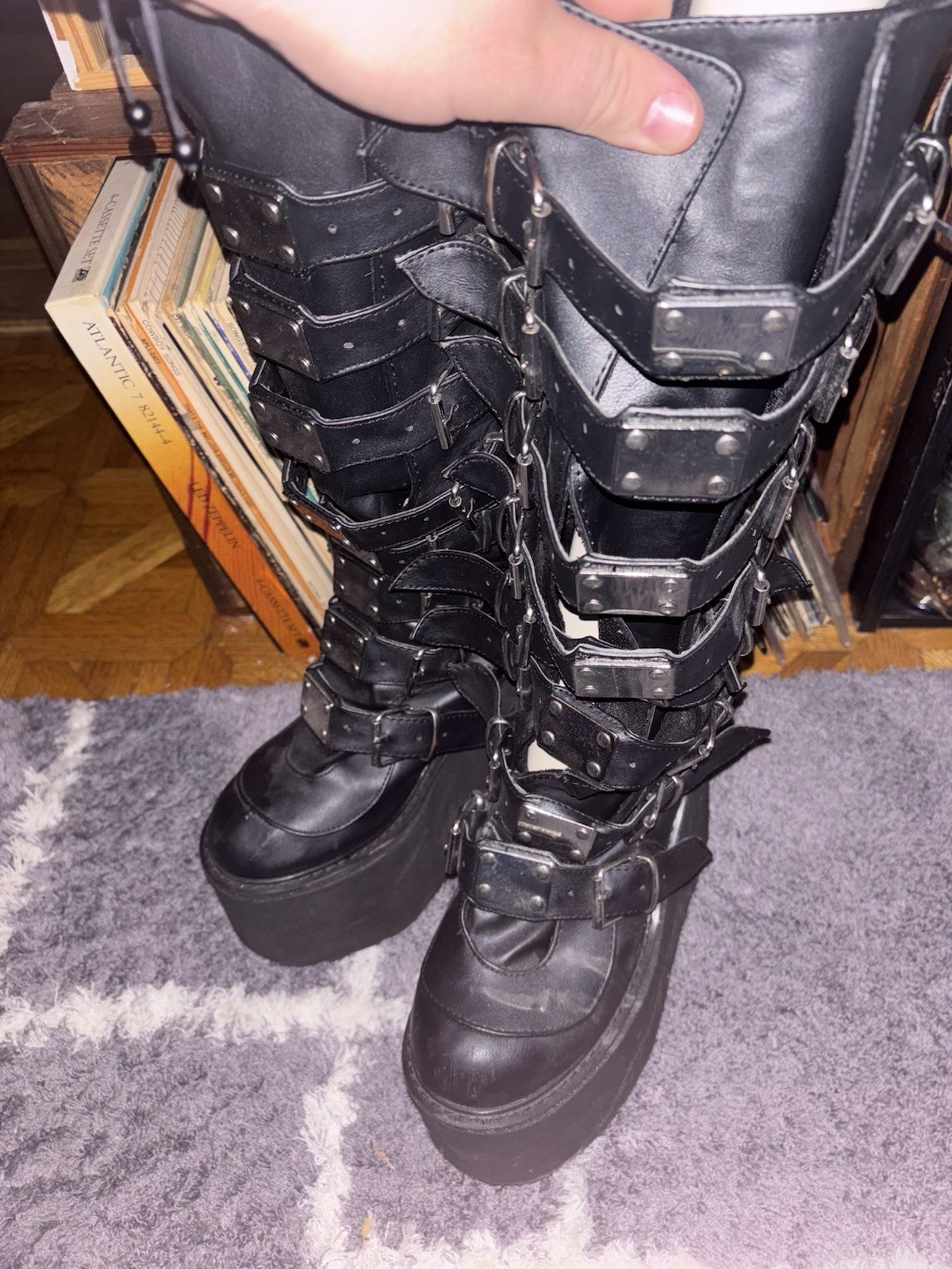 DEMONIA SWING-815 Wedge Platform Goth Buckle Blac… - image 2