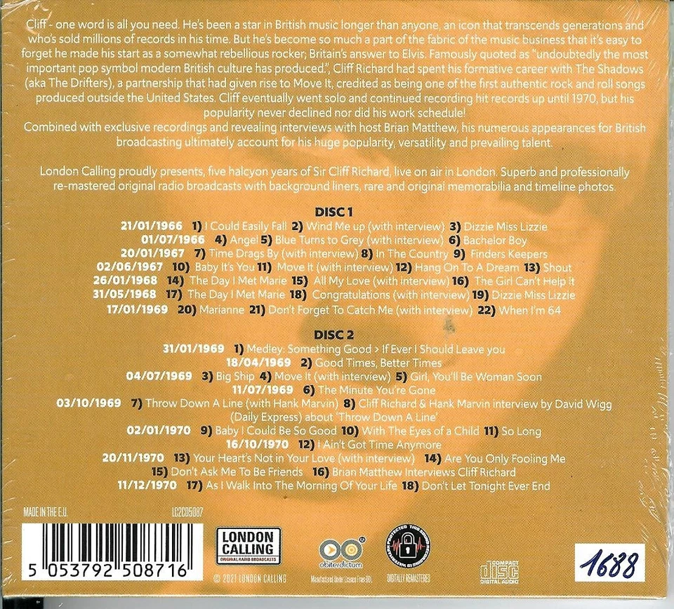 CLIFF RICHARD " Live on air 1966 - 1970 " CD neu ! - Bild 2 von 2