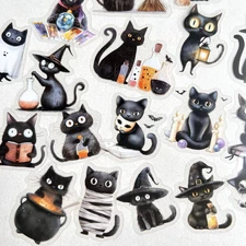 Cute Halloween Black Cat Stickers Junk Journal Collage Scrapbooking