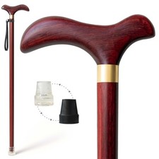 Wooden Walking Cane for Men Women, One Piece Solid Wood Walking Stick with De...