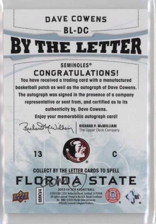 2013-14 SP Authentic By the Letter Auto /15 Dave Cowens #BL-DC Auto HOF - Image 2 of 2