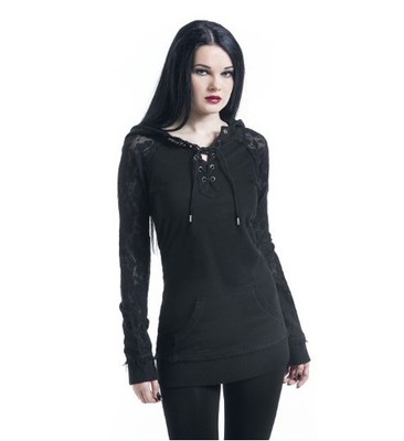 Gothicana by EMP Gothic Lace Sleeve Hoodie Tunic L Black Grunge Fairy Goth Punk