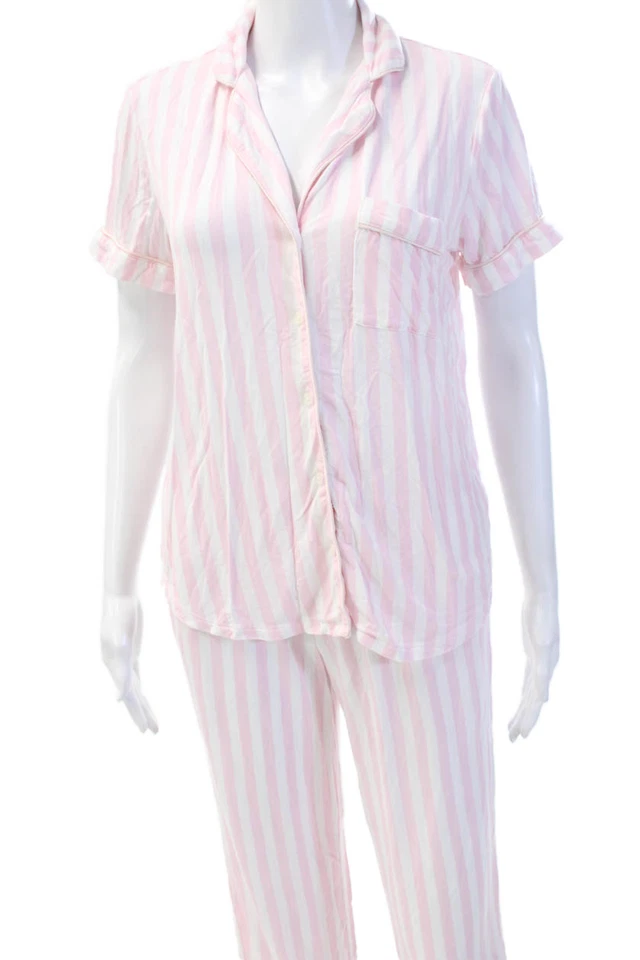 Conjunto Camisa Pijama Kate Spade New York Mujer Rayas Pantalones Rosa Blanco Pequeño Foto 2 de 4