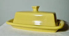 Vintage FIESTA PAPRIKA/Sunshine Yellow X-Large 8"x5" Covered Butter Dish USA