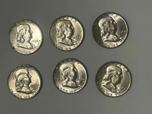 Lot Of 6 1956 Franklin Silver Half Dollar AU Condition 2.17014 Ozt Of Silver