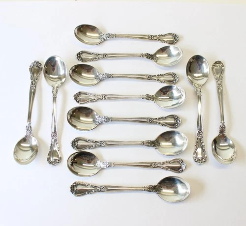 12 Antique Gorham Chantilly Pattern Sterling Silver Chocolate Spoons No Monogram