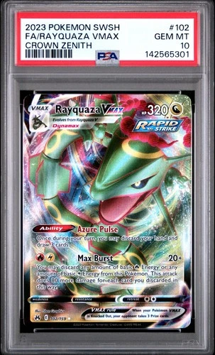 2023 POKEMON SWORD & SHIELD CROWN ZENITH #102 FULL ART/RAYQUAZA VMAX PSA 10