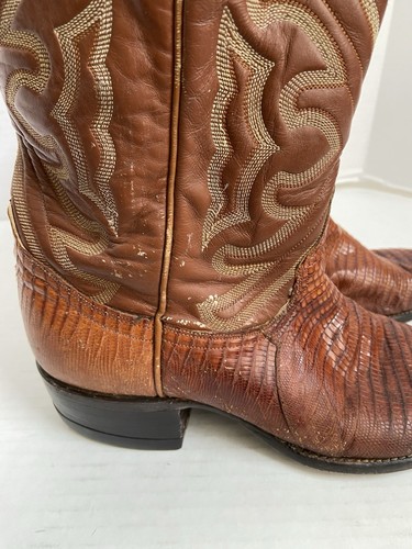 Tony Lama Cowboy Boots Brown Peanut Exotic Western Lizard Sz 8D Mens Leather - Picture 8 of 20