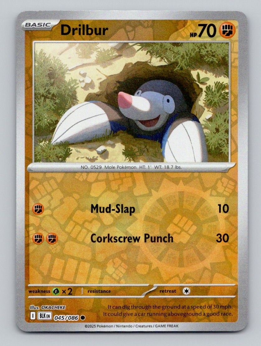 Reverse Holo Drilbur 045/086 Common Black Bolt Pokemon