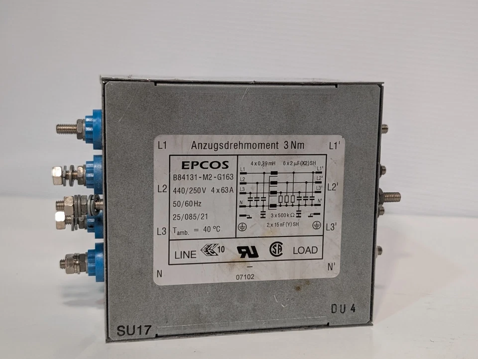EPCOS B84131-M2-G163 power 4-line filter 63A, 440/250V, 50/60Hz, chassis mount - Image 2 of 4