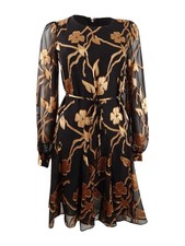 Tommy Hilfiger Women?  s Chiffon Burnout Trapeze Dress (2, Gold/Black)