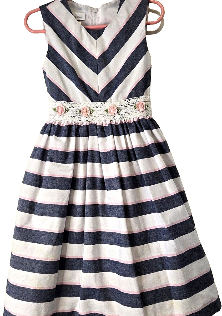 Bonnie Jean Blue and White Floral A-Line Jacquard Dress Girls Spring
