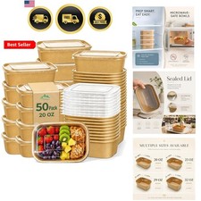 50 Pack 20 OZ Large Paper Bowls with Lids, Heavy Duty Disposable Compostable ...