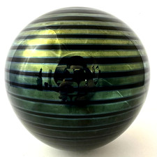 Hand Blown Glass Sphere Swirl Black Gold Opalescent Round Orb Paperweight Decor