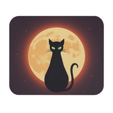 Halloween Mouse Pad, Black Cat Moon Mousepad, Halloween Decor, Black Cat Desk