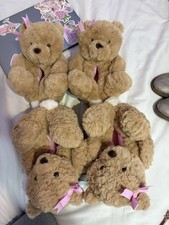 Girls Teddy Bear Plush Slippers with Pink Bow Accents, Brown and Pink, Slip-On