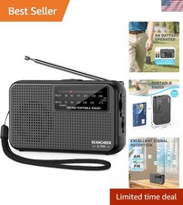 Mini AM FM Radio Battery Operated with Lanyard Black Portable Pocket Radio