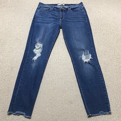 Kancan Womens sz 15 Jeans Blue Denim Medium Wash Skinny Distressed Raw Hem
