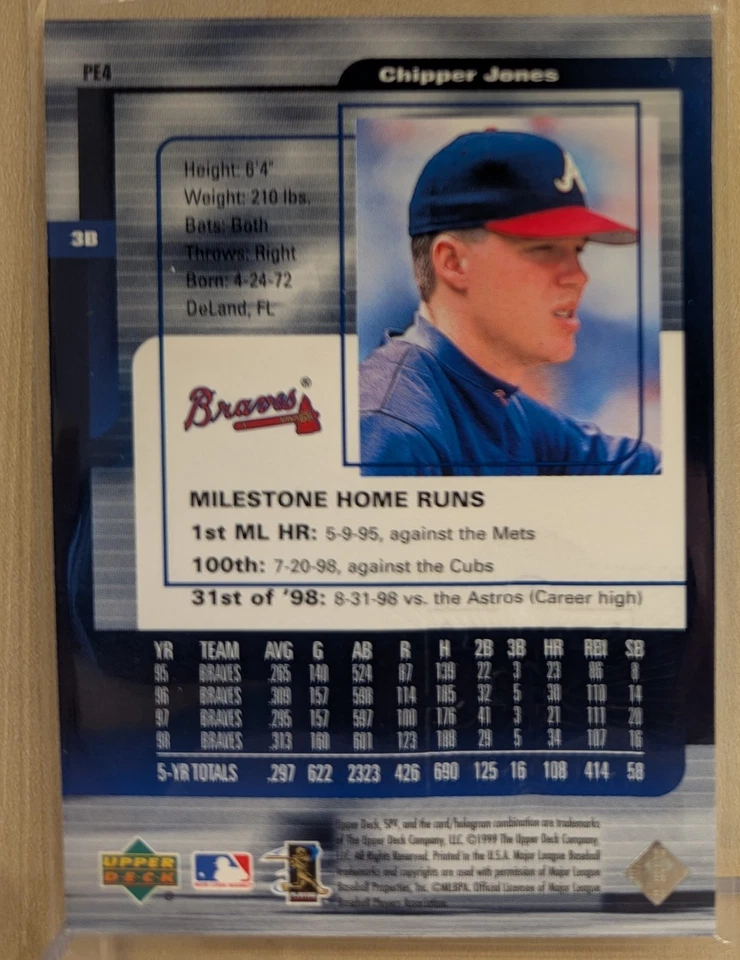 1999 SPx POWER EXPLOSION #4 Chipper Jones Braves HOF RARE GOLD FOIL INSERT - Image 2 of 2