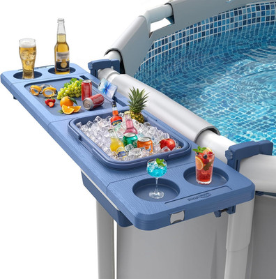 Poolside Bar with Ice Bucket, Poolside Bar Table with Adjustable Support Bracket