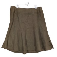 Vtg Talbots Brown Irish Linen A-Line Midi Skirt, Sz 12 Petite Academia Classic