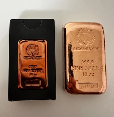 Germania Mint 10 oz Copper Bar Bullion 999.9 Fine Copper Bullion Minted Bar - Image 1 of 4