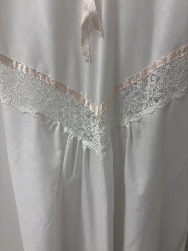 Camisón Sears años 70 blanco con algodón rosa y encaje sin cordones maxi largo Foto 4 de 4