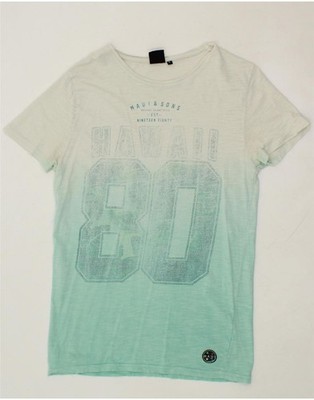 MAUI AND SONS Mens Graphic T-Shirt Top Medium Green Colourblock Cotton CL44