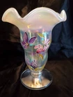 Vintage Fenton art glass French opalescent Stargazer butterfly handkerchief vase