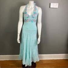 VTG Maxi dress XS cottagecore pastel blue embroidered Fairy cotton BOHO Swiftie