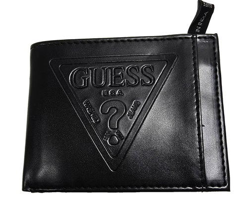 NEW GUESS BLACK MANMADE LEATHER EMBOSSED LOGO MEN'S BIFOLD & MIDDLE FLAP WALLET - Picture 2 of 9