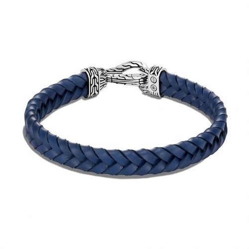 John Hardy Asli Classic Chain Link Station Blue Woven Leather Bracelet, 9mm #73 - Picture 2 of 6