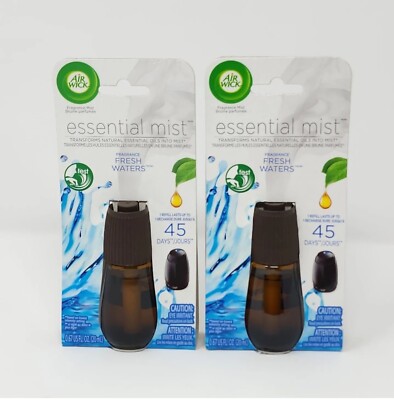 Air Wick 2 pks Essential Mist Oil Diffuser FRESH WATERS Refills 45 Days