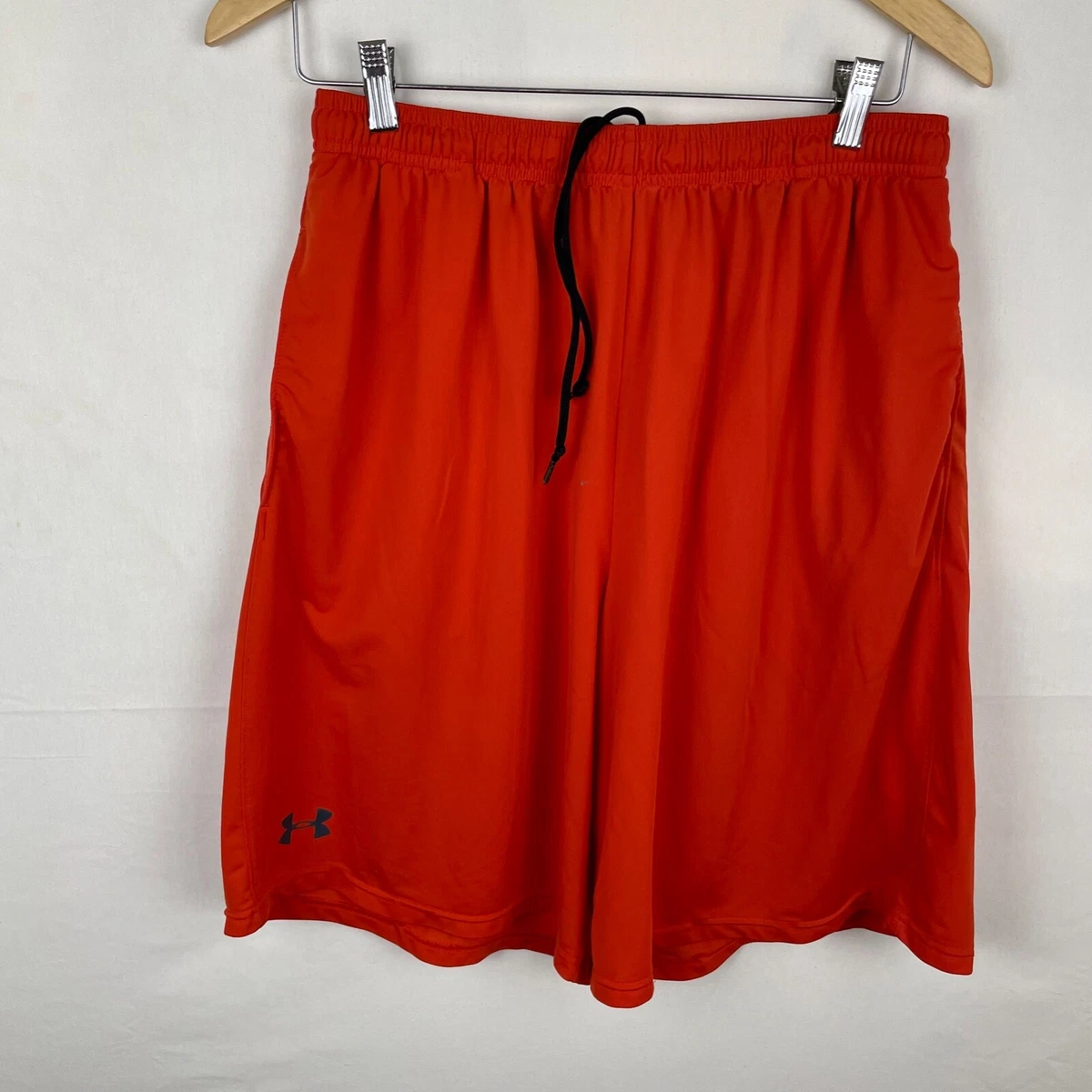 Under Armor Shorts Large Mens Orange Loose Heat Gear Drawstring Basketball