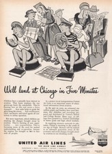 1946 United Airlines: Land Chicago In Five Minutes Vintage Print Ad