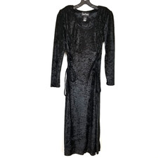 VTG Jamie Brooke Women Black Crushed Velvet Long Sleeve Midi Dress Sz S Goth