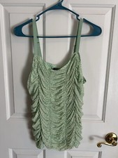 Torrid Mesh Shirred Stretch Lined Cami Tank Top Size 0 Ivory/Green NWT New