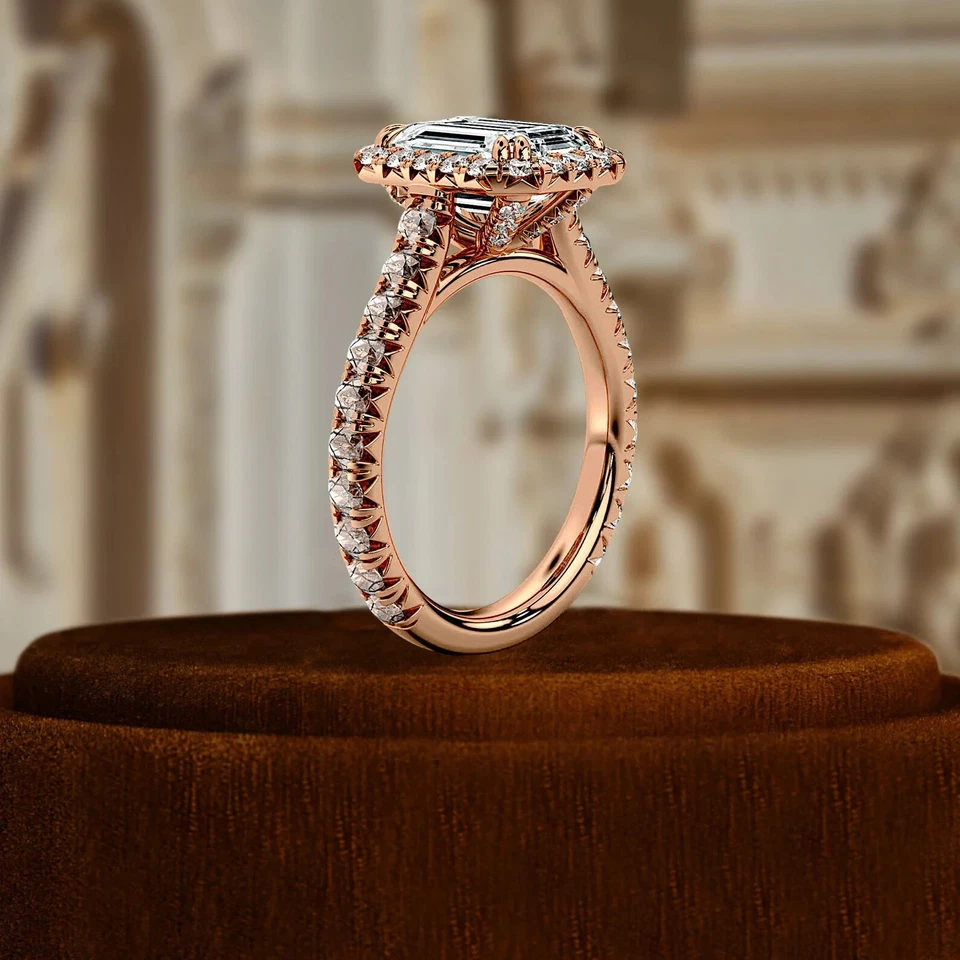 1.92 Ct Emerald Cut Lab Grown Diamond Iced Out Engagement Ring 14K Rose Gold - Image 2 of 3