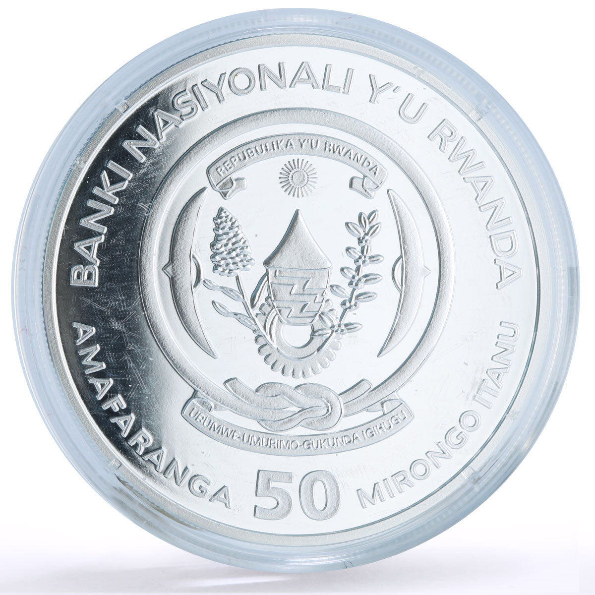 Rwanda 50 francs African Ounce Wildlife Gorillas Fauna proof
