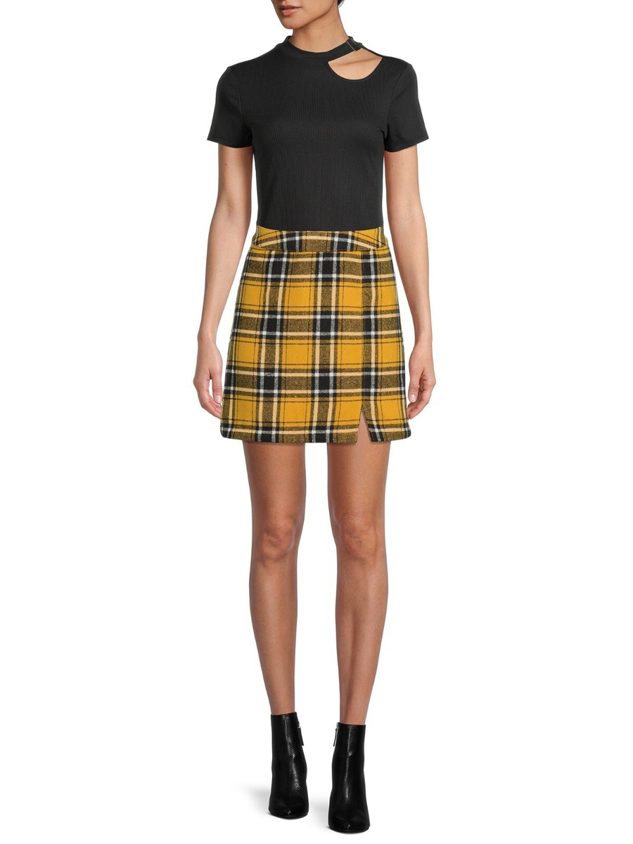 No Boundaries Women Juniors Yellow Plaid A-Line Flannel Short Skirt Sz  Small 3-5