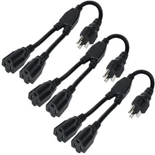 2 Way Power Cord Splitter Cable 3 Pack-3 Prong 1 to 2 Extension Cord-Outlet S...