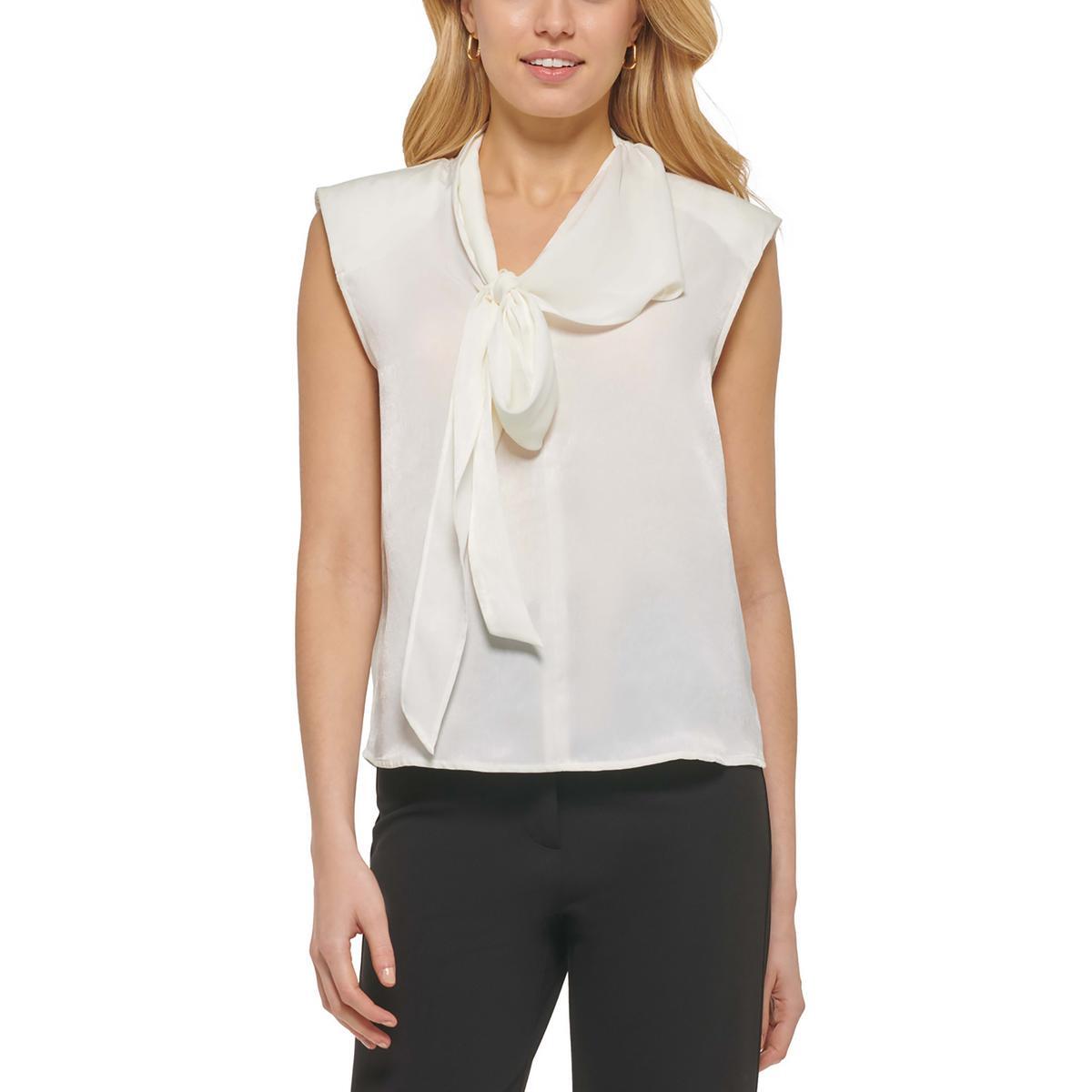 Женская атласная блузка-рубашка с наплечниками цвета слоновой кости DKNY S BHFO 9548