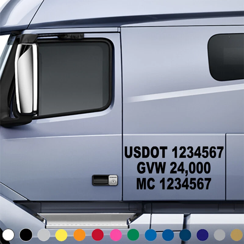 USDOT MC GVW Number Decals Set of 2 Custom US DOT Lettering Truck Tractor Semi 3
