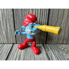 Vintage 2011 McDonalds Smurfs Papa Smurf Toy Figure With Telescope