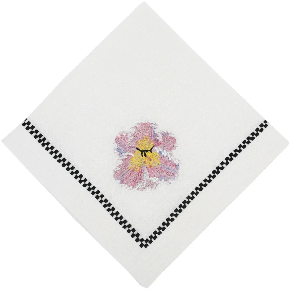 Black & White Checkered Dinner Napkin Set of 2 with Pink Flower Design - Elegant - Image 3 of 3