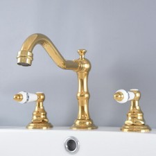 Gold Color Brass 3 Holes Widespread Bathroom Basin Sink Faucet Tub Mixer Tap