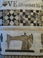 A Stitch in Time Love I'd Rather Be Quilting Taupe Cotton Fabric 39356-12